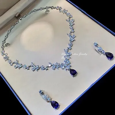 Purple Amethyst Necklace Earrings Bracelet 18K Platinum Plated Designer Inspired • $149