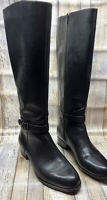 Via Spiga Women’s Size 8 Tall Black Leather Knee High Boots Zip Buckle • $115