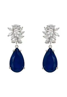 Marigold Flower Teardrop Earrings Sapphire Silver • $162.92