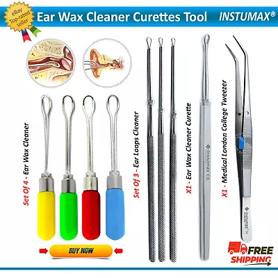 Ear Wax Removal Kit Cleaner Ear Pick Curette Loop ENT Hair Remover Scissors Tool • $6.87