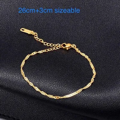 9K 9ct Yellow Gold Plated Ladies Sizeable Adjustable ANKLE CHAIN Anklet Gift UK • £8.99