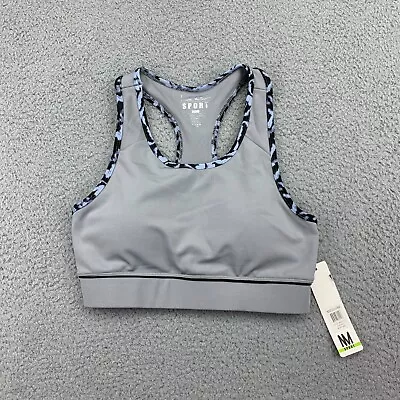 Nicole Miller Sports Bra Womens Medium Grey Stretch Racerback Activewear Padded • $8.72