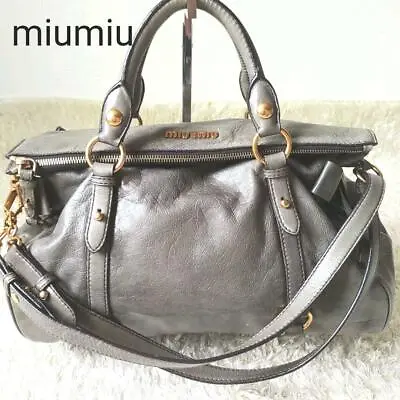 $249 • Buy Auth Miu Miu VITELLO LUX Handbag 2Way Shoulder Bag #3411 Greige Leather