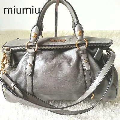 Auth Miu Miu VITELLO LUX Handbag 2Way Shoulder Bag #3411 Greige Leather • $249