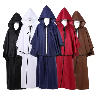 Halloween Wizard Hooded Cloak Robe Medieval Sorcerer Monk Costume Cosplay Cape • $37.99