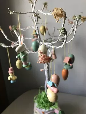 Vintage Easter Tree Spring Decoration With Wood Ornaments • $19.25