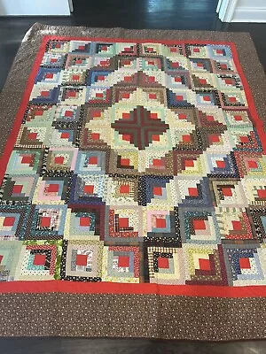 Well Made 1800s Antique Quilt Top Tapestry Log Cabin Barn Raising Hand Pieced • $675