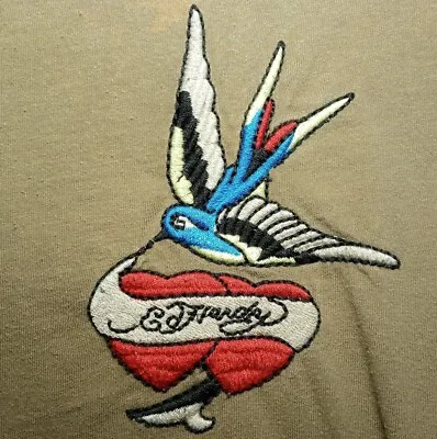 Rare Ed Hardy T Shirt XL Brown Made In USA Blue Swallow Tee Top Distressed FLAW • $19.99