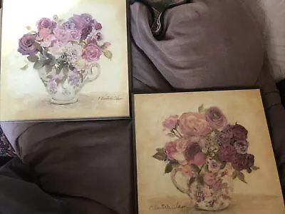 C. Winterle Olson - 12” X 12” - Art - Plaques - Painting - Flowers - Vase - Pair • $17.60