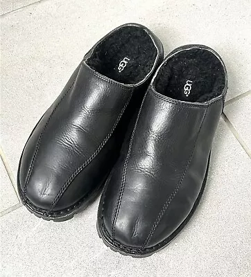 Men’s Size 10 UGG Australia Midtown Black Leather Wool-Lined Clogs Mule 5348 • $59.95