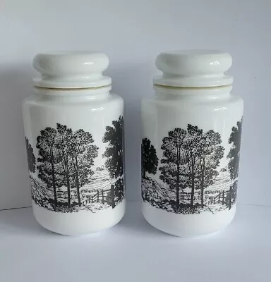 Vintage MCM Milk Glass Country Scene 70’s Multi Purpose Storage Jars Canisters • £13.99