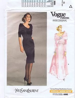 Vogue Pattern 1996 Yves St. Laurent Cocktail Or Evening Dress Sz 10 FREE SHIP • $13.99