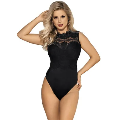£24.59 • Buy Regular Plus Size 8- 22 Womens Black White High Neck Cut Out Back Lace Body Suit