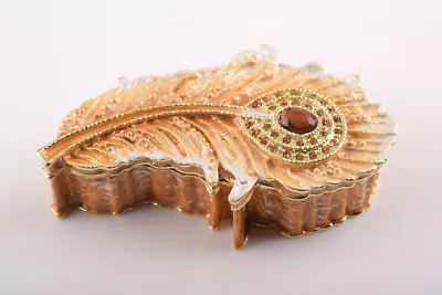 Faberge Feather Trinket Box Hand Made By Keren Kopal With Austrian Crystals • $10.50