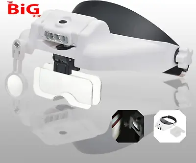 £34.99 • Buy LED  Light  Hands  Free  Headband  Illuminated  Magnifier  Visor - 1X  To  14X  