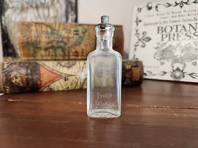 Vintage Holy Water Glass  Bottle With Pewter (?) And Cork Stopper • $70