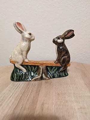 Two Rabbits On See-Saw Vaillancourt Folk Art • $350