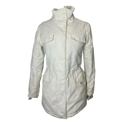 M0851 Women's White Faux Leather Parka Long Winter Jacket Size 2 Pre-Owned • $100