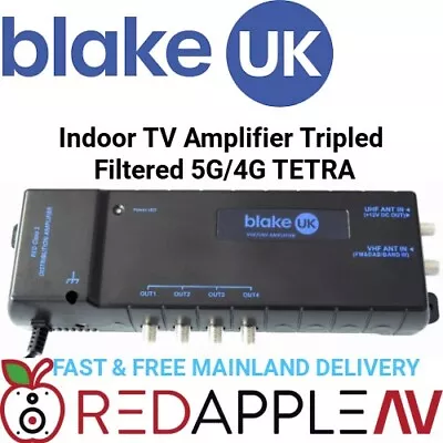 BLAKE F 4 Way Triple Filtered 5G/4G TETRA TV Amplifier 8dB Low Noise LTE700 • £49.99