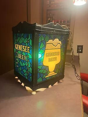 Rare Vintage 4 Panel Genesee Beer Faux Stained Glass Hanging Beer Sign Light • $124.99