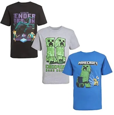 Minecraft Boys Creeper & Characters 3 Pack T-Shirt Set (Black/Grey/Blue 10/12) • $23.99