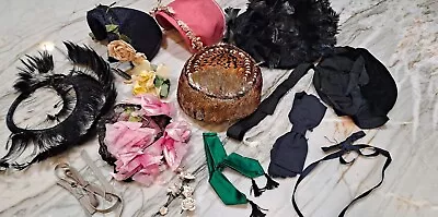 Vintage Ladies Hat Millinery Bow Feather Flower Hat Parts & Pieces Lot • $9.77