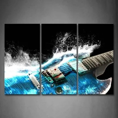Abstract Blue Ocean Guitar 3 Piece Canvas Print Wall Art Poster Home Decoration • $103.85
