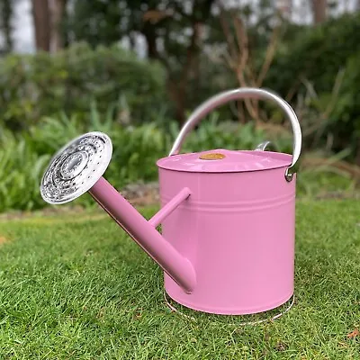 9 Litre Pink & Chrome Colour Metal Garden Watering Can With Rose • £22.99