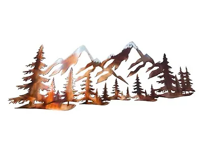 Tree & Snow Capped Mountain Scene - Metal Wall Art - Copper 47  X 19 3/4  • $159.99