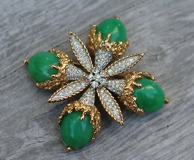 Rare Vintage Signed Jomaz Joseph Mazer Rhinestone Emerald Green Pin Brooch • $1198