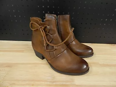 Miz Mooz Leather Wide Side-Tie Ankle Boots-Baxter-Hazelnut-39W (8.5-9W)-A519383 • $69.99