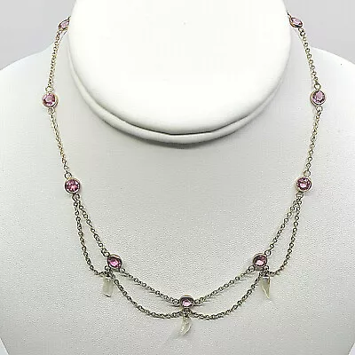Antique Gold Filled Edwardian Festoon Necklace Mississippi Pearls Pink Crystals • $150