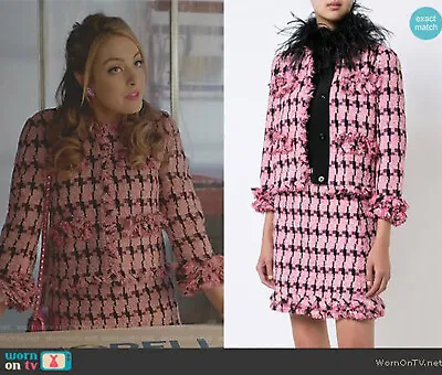 Moschino HOUNDTOOTH TWEED JACKET SKIRT SET PINK 4 6 8 Dynasty Fallon Carrington • $759