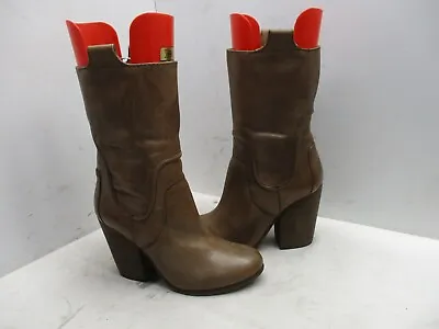 Modern Vintage Theo Brown Antilope Leather Mid Calf Boots Womens Size 36.5 EUR • $29.95