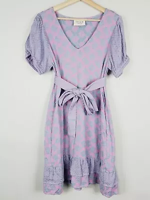 CECILIE Copenhagen Womens Size L Or 14 Livia Short Sleeve Handloom Dress RRP$359 • $250