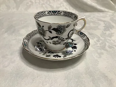 Vintage Tuscan Fine English Bone China Tea Cup & Saucer White W/Black Floral • $15
