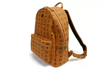 MCM - Visetos Monogram Cognac Medium STARK Side Studs Backpack W/Dustbag • $650