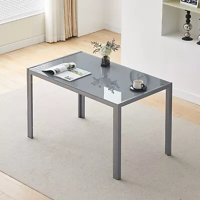 Navala Grey Dining Table Grey Tempered Glass Kitchen Home Modern Recttangular • £69.99