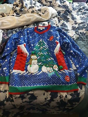 Bnwt Mens/ladies Size Xl Light  Up Ugly Christmas  Sweater.  Snowmen  • $19.74