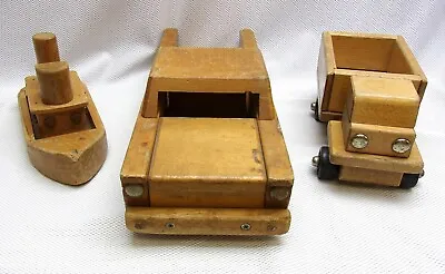 3 Pcs Community Playthings Trucks & Boat Vintage Wood Toys • $110
