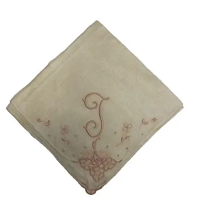 Vtg Madeira Hand Embroidered Linen Monogram T L J  Wedding Handkerchief Sticker • $16.50