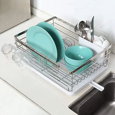 Stainless Steel Dish Rack Holder Kitchen Organizer Dish Drying Rack With Tray • $23.74
