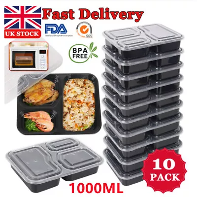 10X 3 Compartments Meal Prep Food Containers Microwavable Freezer Storage 1000ml • £6.29