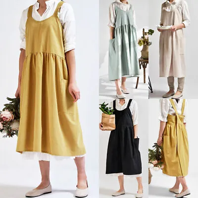 £10.55 • Buy Women Cotton Dress Wrap Linen Cross Back Apron Housework Florist Baking UK NEU