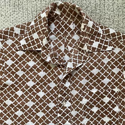 Vintage 70s Medium Brown Short Sleeve Shirt Disco Big Collar • $30