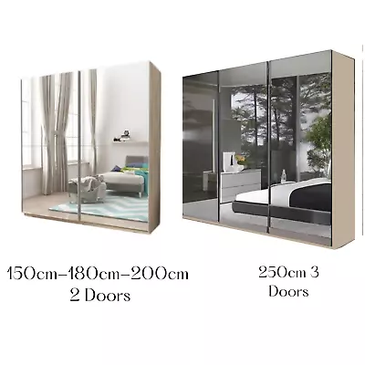 Modern FULL MIRROR Sliding Wardrobe 2/3 Doors - 4 Colours/4 Sizes UK EDMONTON • £409.99