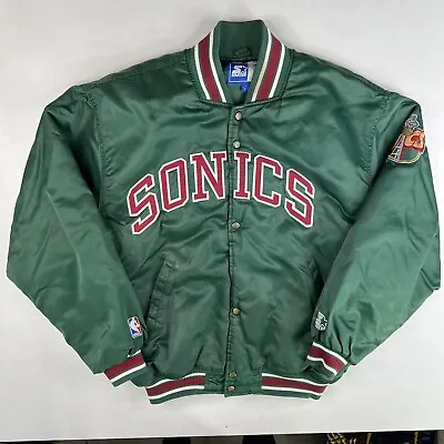 Vintage 90s Seattle Super Sonics Sz L NBA Satin Jacket Bomber Lined Green • $449.99