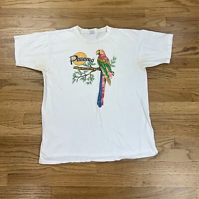 Vintage Single Stitch Panama Graphic T Shirt Size XL Tropical Parrots Souvenir • $16