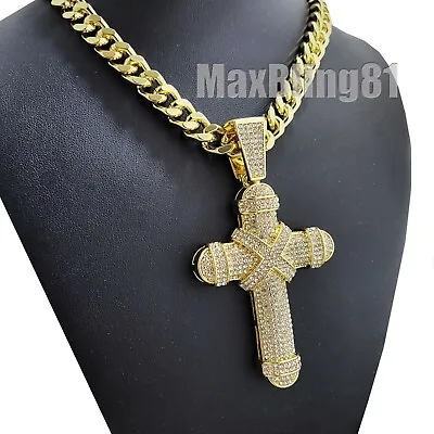 Hip Hop Jewelry Holy Large Cross & 10mm 18  20  24  30  Cuban Chain Necklace  • $16.50