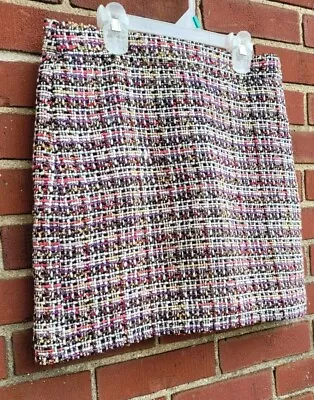  J.CREW Pink Purple Brown Black Yellow PENCIL SKIRT Tweed Wool Blend SIZE 2 • $18.50